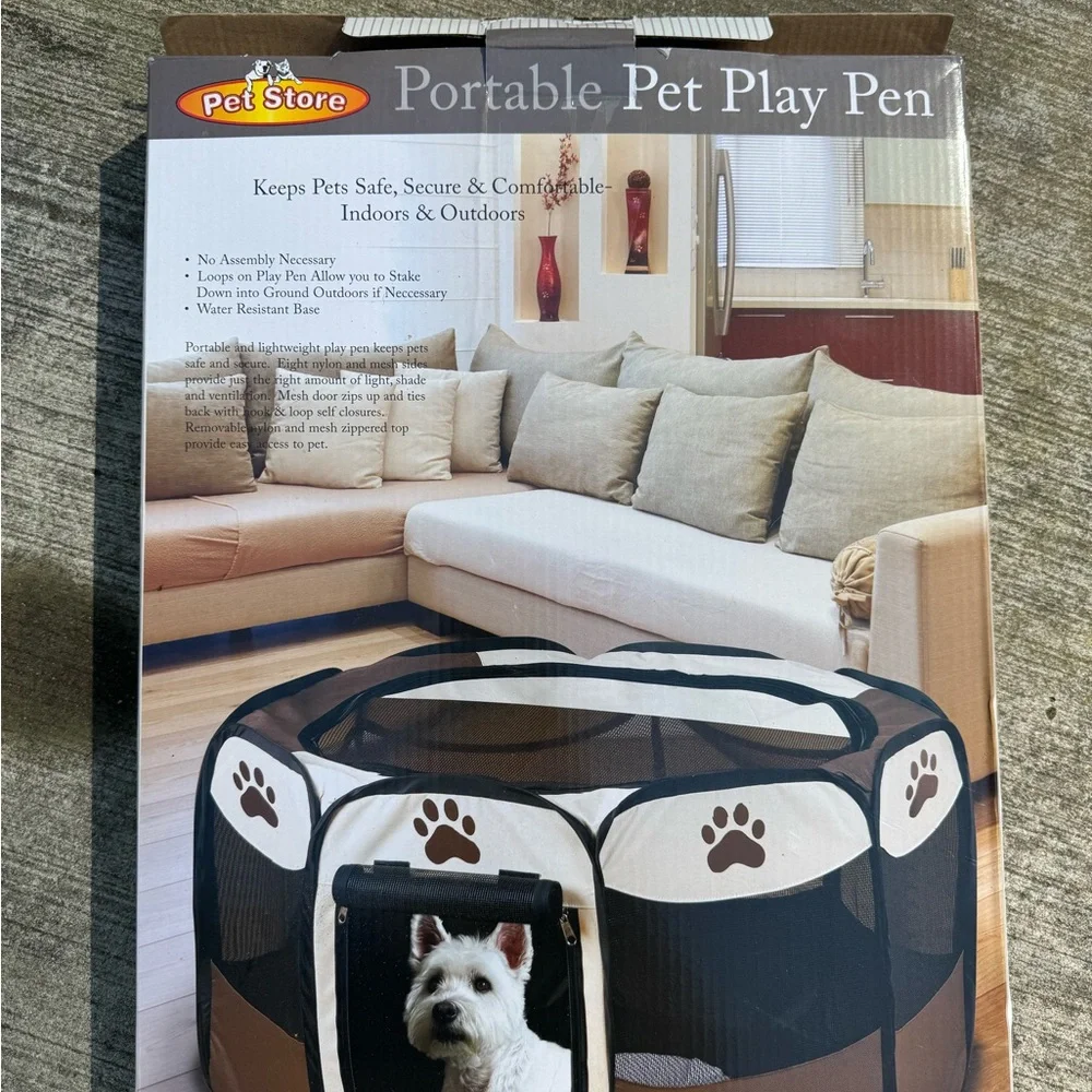 Portable Pet Play Pen - Brown & Cream